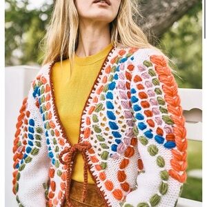 HUNTER BELL Wyatt Multicolor Crochet Tie-Front Cardigan